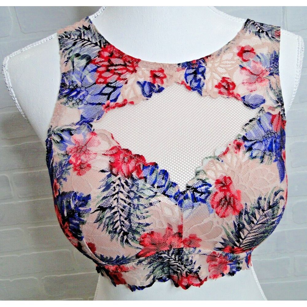 Victoria's Secret Pink All Over Floral Lace Push-Up High-Neck Bralette Size‎ M